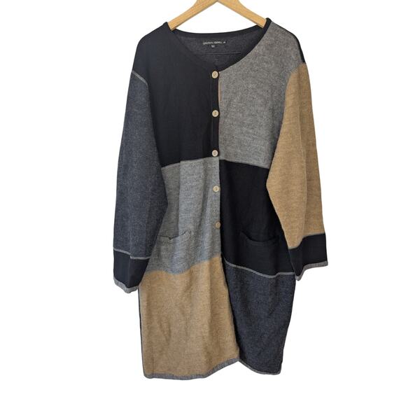 Gudrun Sjoden Lagenlook Colorblock Round Neck Buttoned Wool Jacket